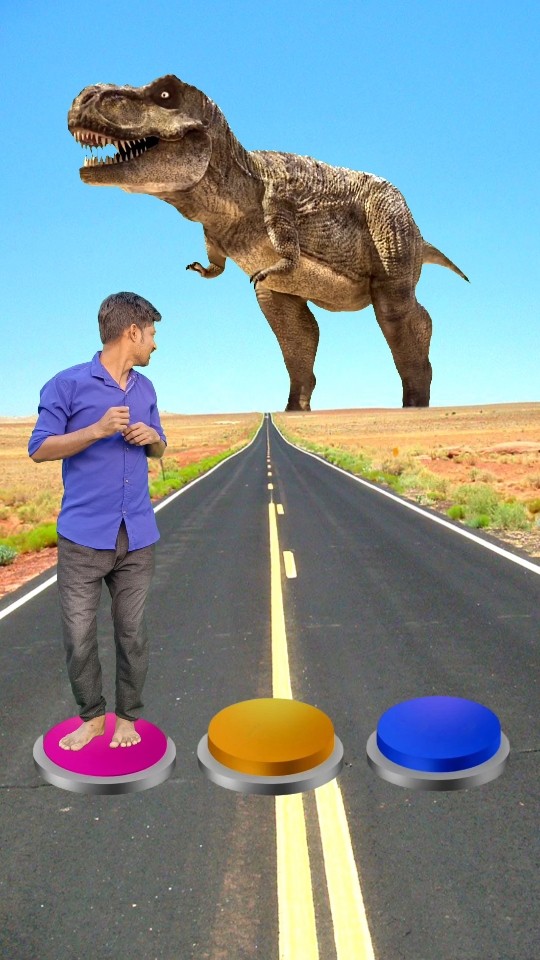 Pink, yellow \u0026 blue Button to dinosaur, wolf \u0026 gorilla funny magic video #shorts
